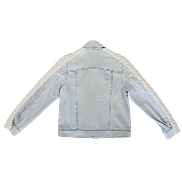 $495 TANYA TAYLOR Percy Denim Jacket with Cable-Knit Trim Sz S - Picture 9 of 11